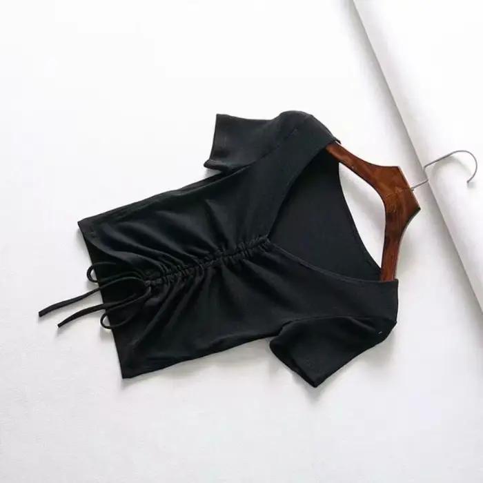 Gilet court Sexy à col en v pour femmes, avec cordon de serrage noué sur le devant, couleur bonbon, 