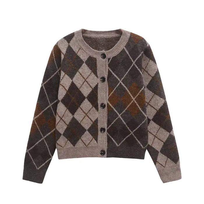 Femmes tricoté Cardigan pull pour femmes automne hiver diamant motif à manches longues simple bouton