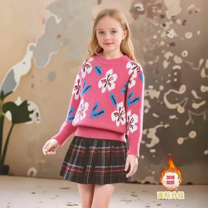 Pull en jacquard vintage pour filles, nouveau pull polyvalent automne-hiver pour enfants et adolesce