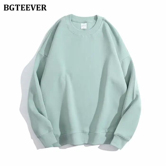 BGTEEVER-Pull à Manches sulfet Col Rond pour Femme, Décontracté, Basique, en Coton PVD, Printemps-Au
