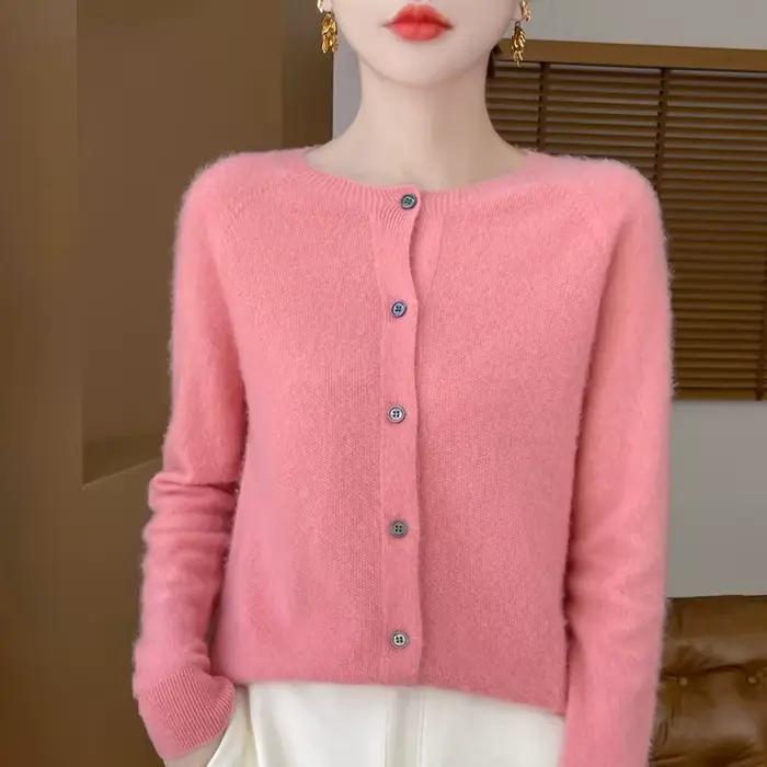 100% laine mérinos à manches longues chandails cachemire Cardigan printemps automne femmes col rond