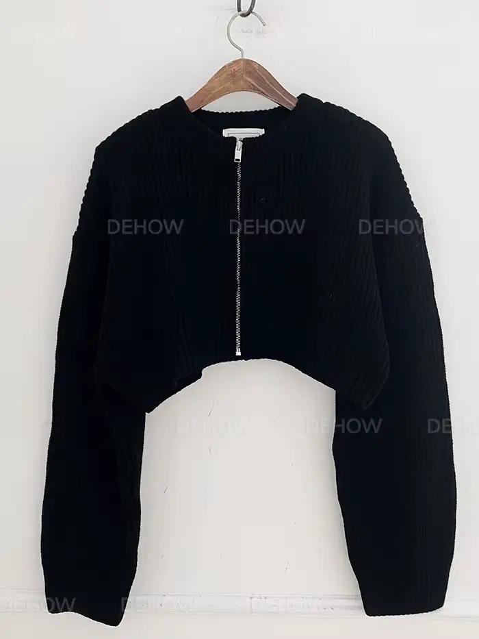 Cardigan en tricot à fermeture éclair pour femme, manches longues, coupe Boxy, fermeture éclair sur