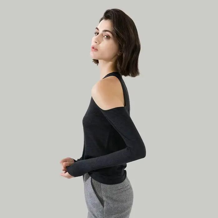 Pull 1612 Laine à Épaules Dénudées pour Femme, Haut Fin, Vêtements de Luxe, Automne, Everths, 100%