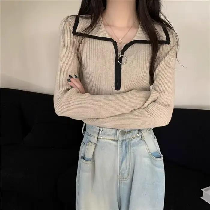 Pull en tricot pour femmes avec fermeture éclair hiver 2025, offres Y2k, haut Vintage, nouvelle tend