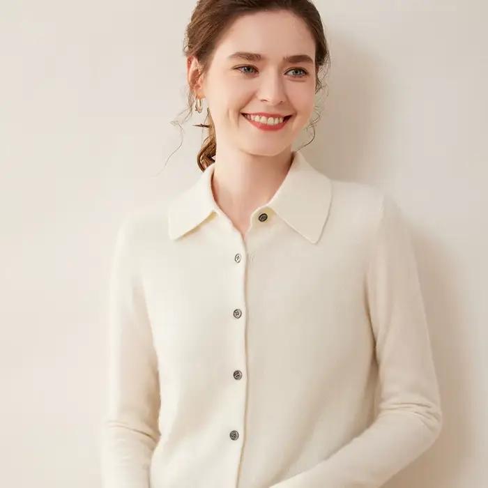 YTFidio cachemire laine mérinos pull femmes col POL à manches longues haut de luxe vêtements de créa