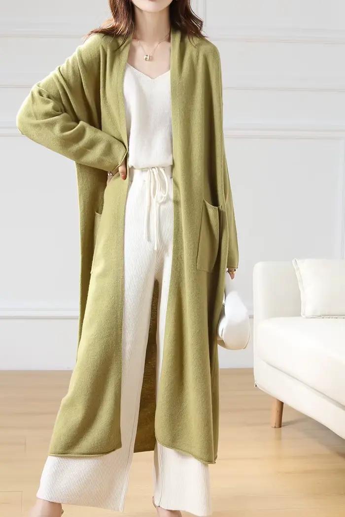 Cardigan à palangre en laine mérinos, couleur unie, manteau en cachemire doux à manches longues, vêt