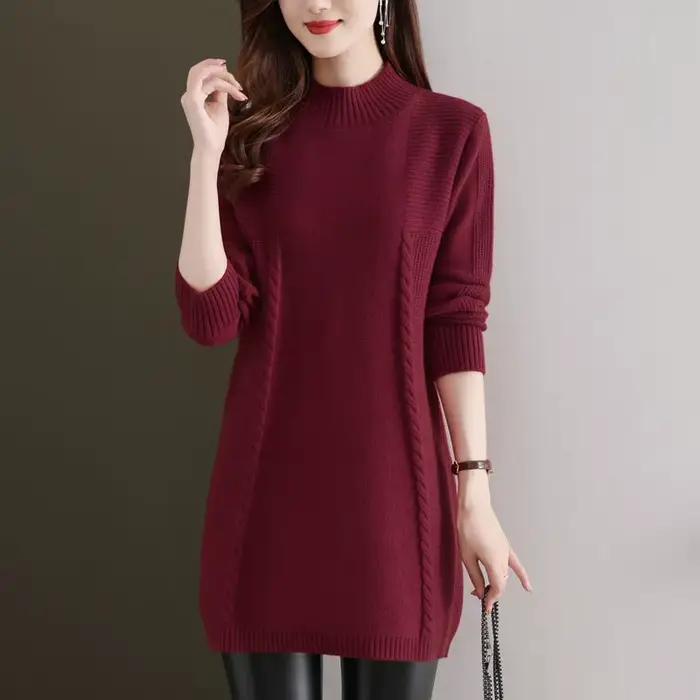 Chemise de base mi-longue à col mi-haut pour femme, Oupilled, Pull tendance, Solid, Documents, Nik,