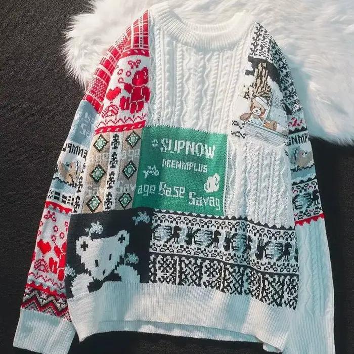 Pull rouge épais pour femme, ample et à la mode, col rond, manches longues, tricoté polyvalent, nouv