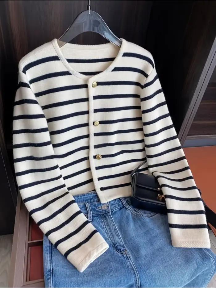 Cardigan rayé pour femme, pull, nouvelle tendance, automne et hiver, hauts élégants, doux, tricoté,
