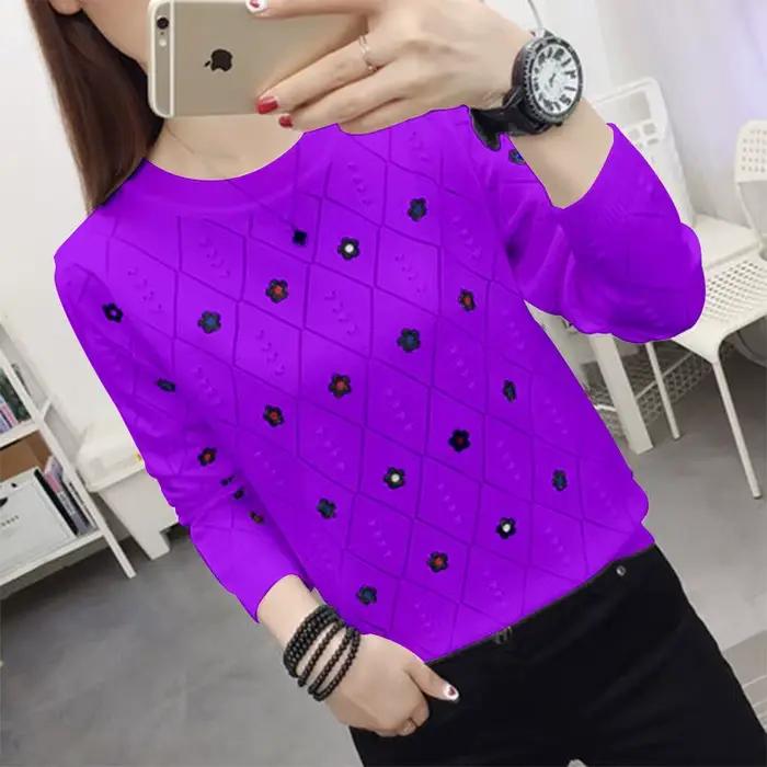 Pull en tricot décontracté imprimé à col rond pour femme, pull à manches longues, pour le bureau, au