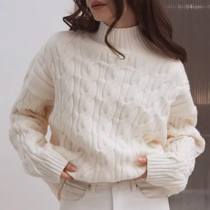Pull à col haut 2025 automne et hiver nouveau Style pull à col rond coupe ample pour les femmes avec