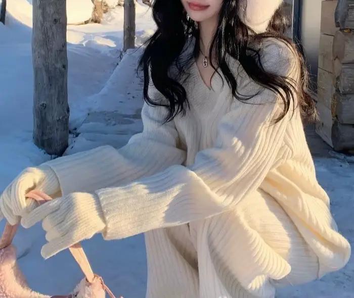 Pull ensemble de mode femmes automne/hiver nouveau Style vêtements d'extérieur amples Style paresseu
