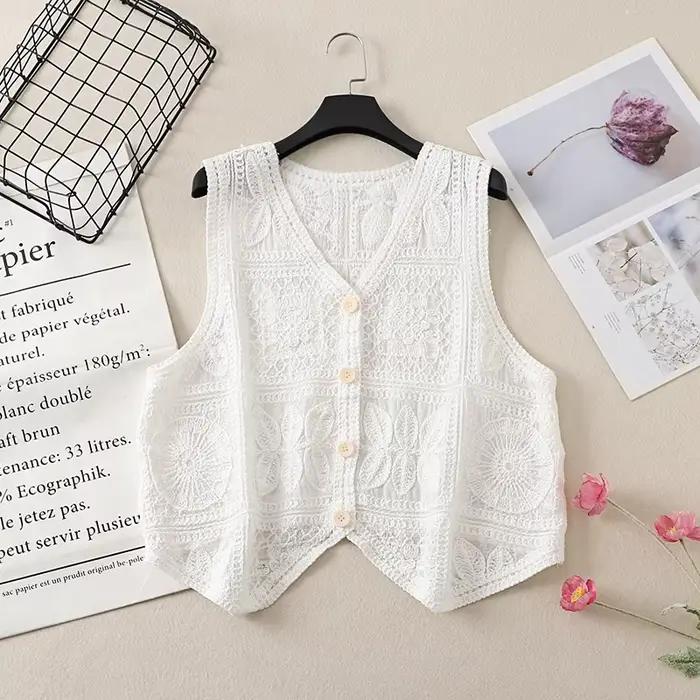 Gilet en dentelle au Crochet pour femmes, Style Boho, blanc, Beige, vert, violet, marron, vestes d'é