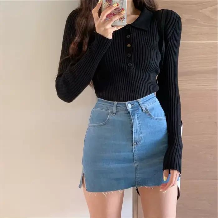 Pull à manches longues avec col polo pour femme, pulls intérieurs, mince, style court, chic, astrono