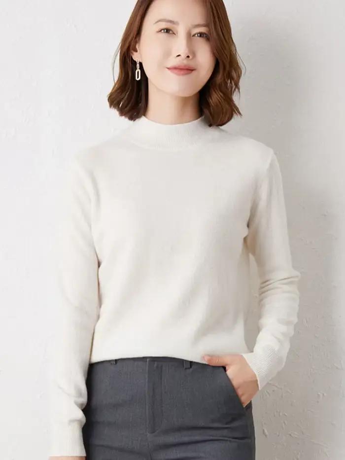 Nouveau Pull Tricoté à Manches Longues, Col Roulé Slim, Chemise Basique, Blouse Douce Automne Hiver