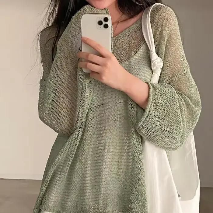 Pull en maille fine pour femme, pull évidé, mode coréenne, style chic, côtelé, streetwear décontract