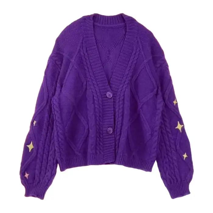Cardigan d'amant avec broderie d'étoiles coeur rose confortable tricot doux TS Cardigan Tay pull ves