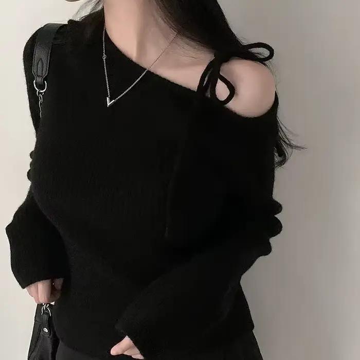 Pull à manches longues pour femmes, col incliné irrégulier, Chic, décontracté, tricoté, pour nouvel