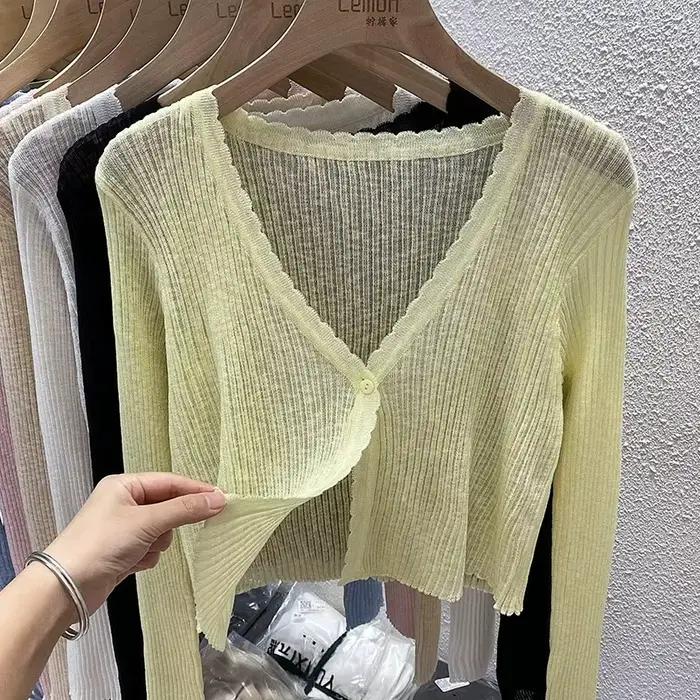 Cardigan court Pastel pour femmes, manches longues, boutons sur le devant, veste Cardi tricotée légè