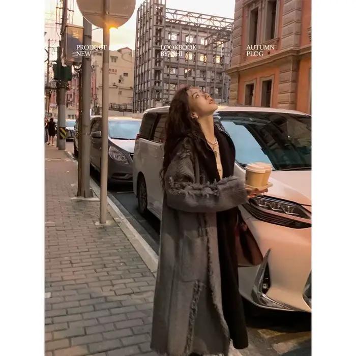 Pull à capuche mi-long pour femme, manteau féminin, haut de gamme, long cardigan, automne et hiver