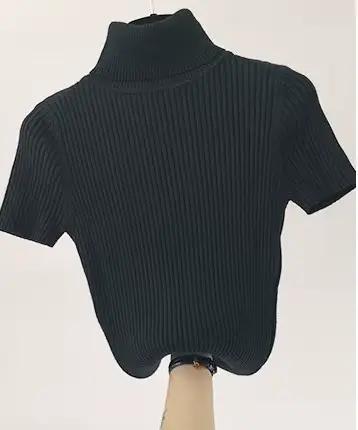 Pull tricoté à col roulé et manches courtes pour femme, couleur unie, Slim, élastique, mode printemp