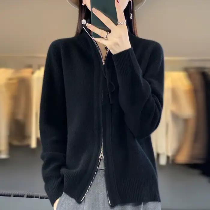 Cardigan tricoté à fermeture éclair pour femme, épais, décontracté, Simple, automne hiver, vêtements