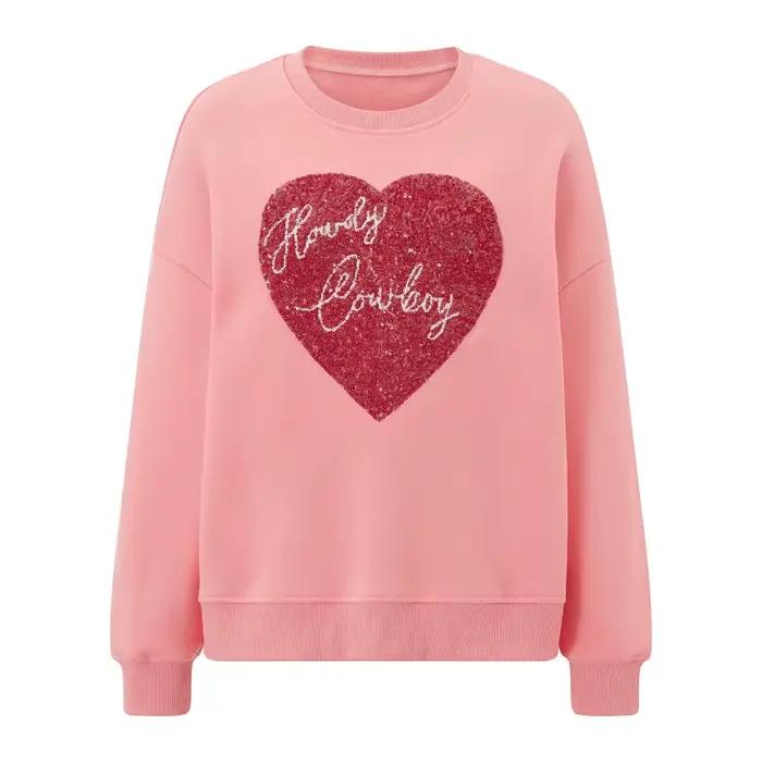 Puloru-Pull à Manches sulfet Col Rond pour Femme, Streetwear Décontracté avec Motif de Cœur à Paille