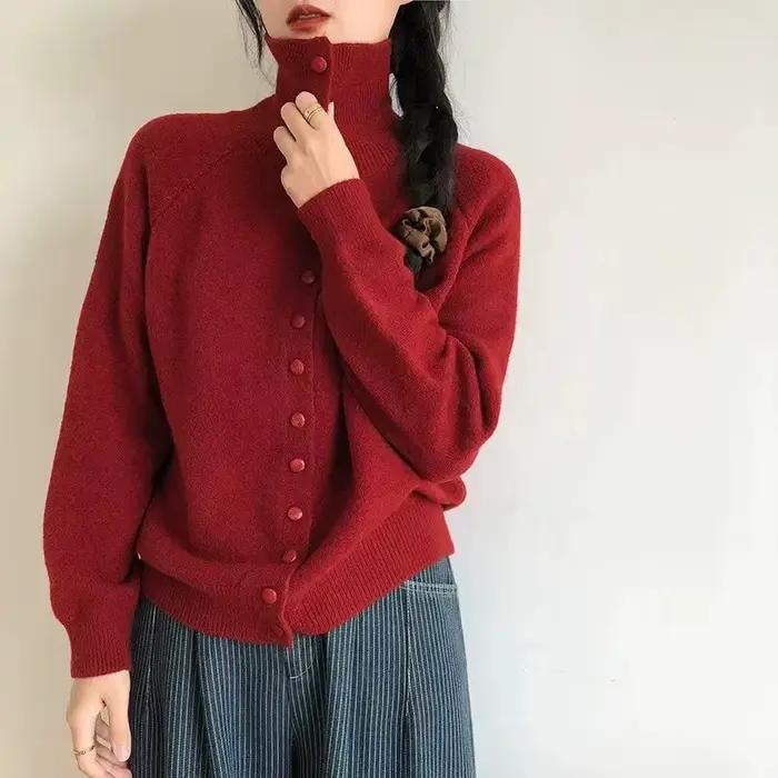 Cardigan tricoté à col haut pour femmes, nouveau Style rétro coréen, Style délavé, haut de gamme, ma