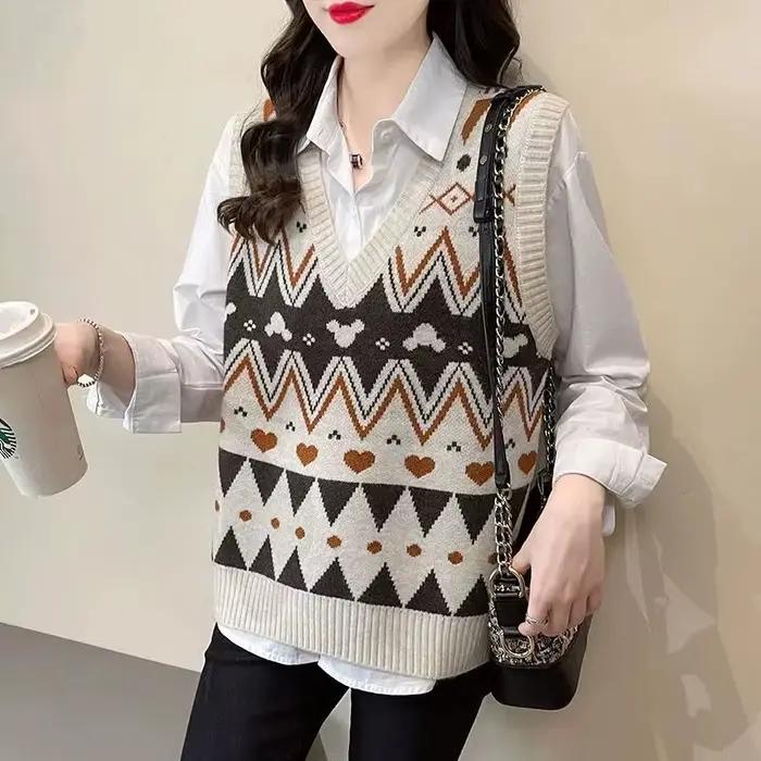 Gilet tricoté pour femmes, col en v, vêtements décontractés de Style coréen, vêtements en laine liss