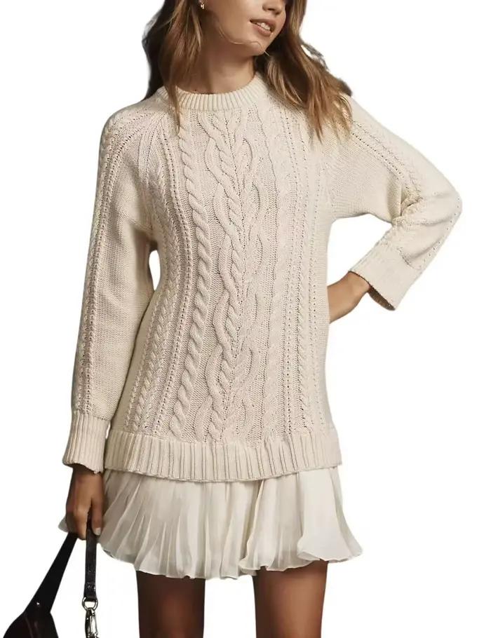 2025 femmes nouveau confortable décontracté mode automne et hiver pull torsadé avec ourlet en dentel