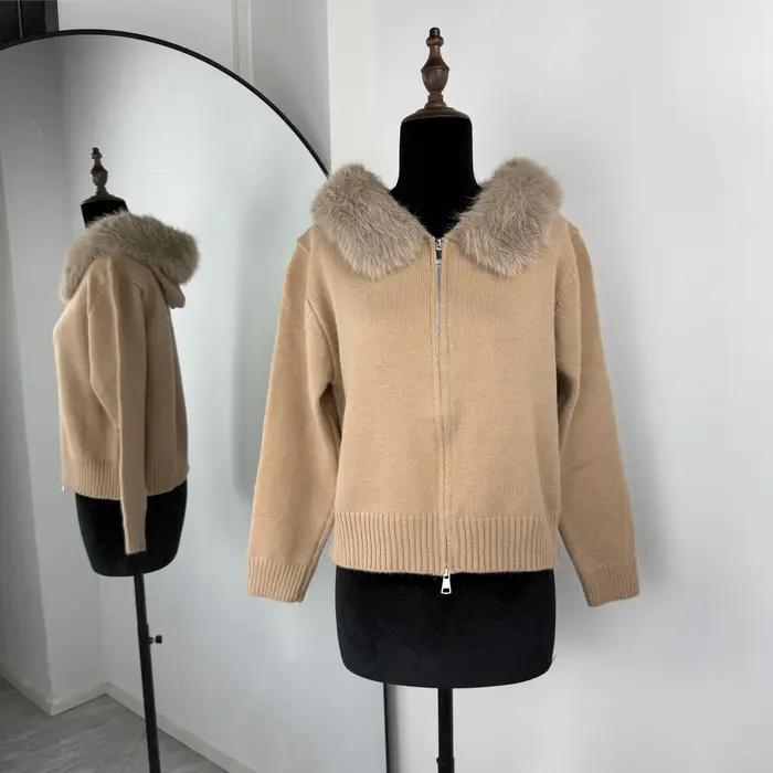 Talenza hiver femme pull à capuche Cardigan moelleux fermeture éclair Patchwork à manches longues cô