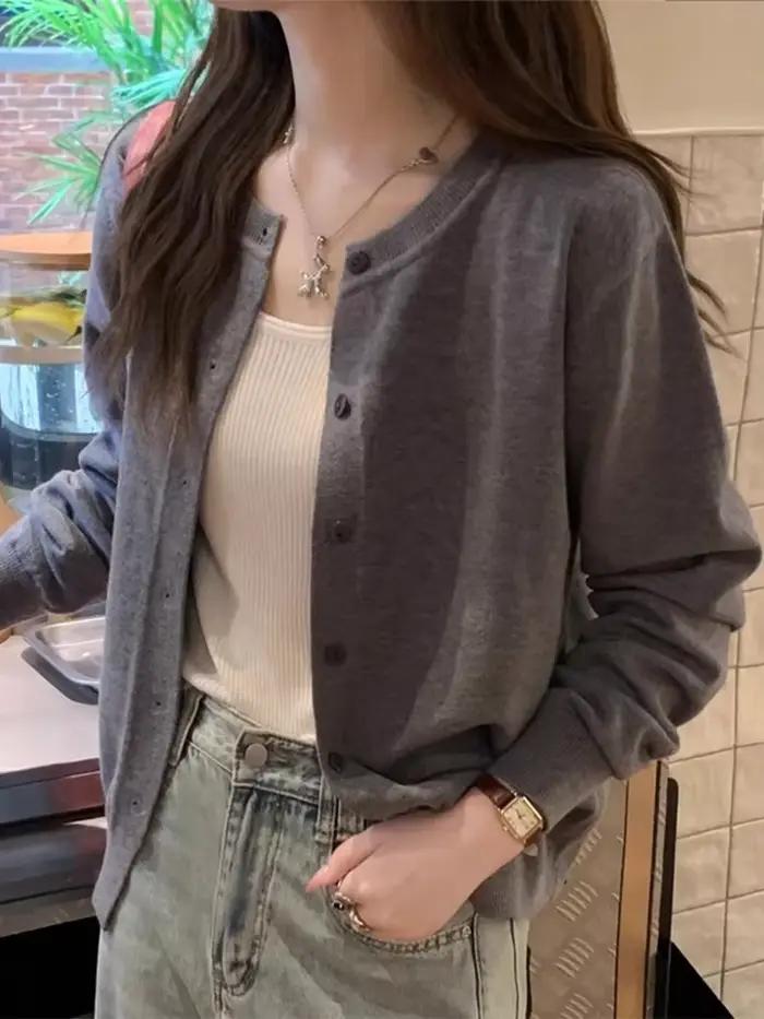Cardigans et pulls décontractés chauds pour femme, col rond, manches longues, simple boutonnage, cou