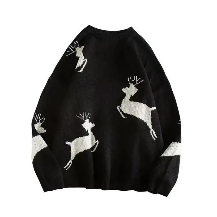 Pull de noël pour femme, ample, coréen, cerf, surdimensionné, couple, collection automne et hiver