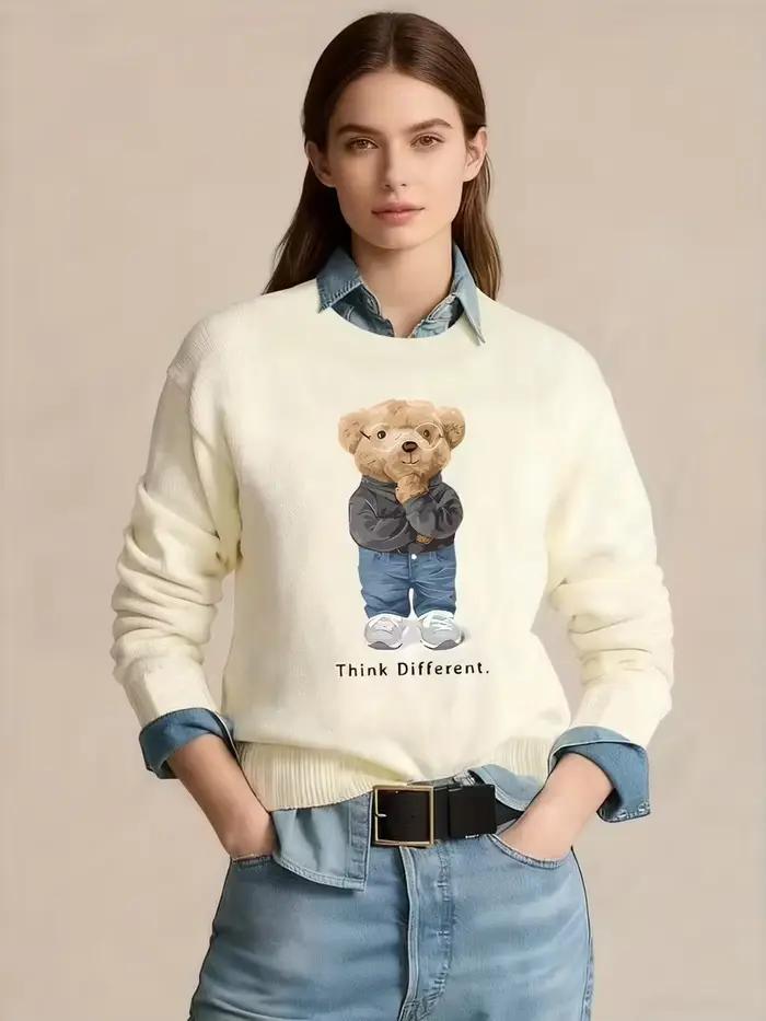 Pull en tricot à imprimé ours mignon pour femme (seulement le haut) pull femme