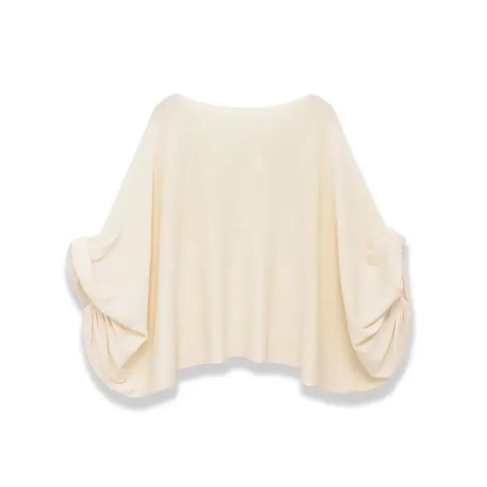 TFAFXY 2026 – Nouveau pull décontracté chic en maille unie beige à manches chauve-souris amples pour