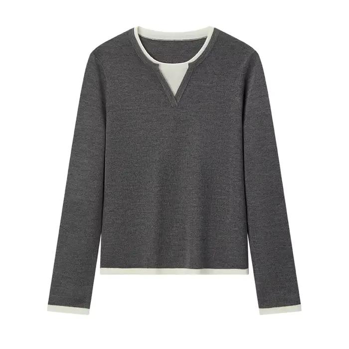 Semir tricoté pull femmes laine contenant col rond coupe ajustée tempérament 2025 hiver NewColorbloc