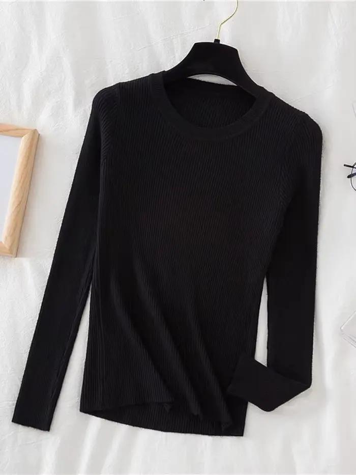 Nouveau Pull Femme 2026 Automne Hiver Manches Longues Col Rond Basique Tendance Élastique Tricoté Un