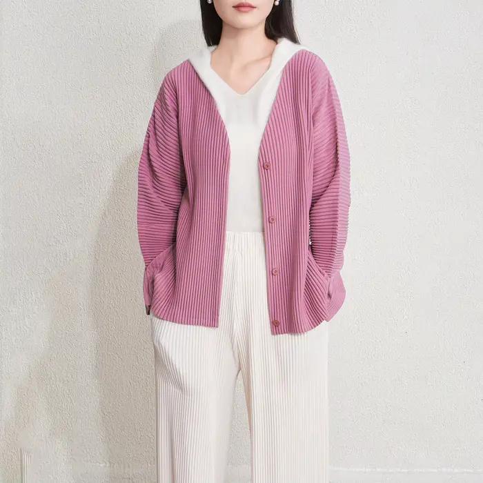 Miyake Cardigan plissé 2025 automne nouveau bouton avant ample à manches longues décontracté tricot