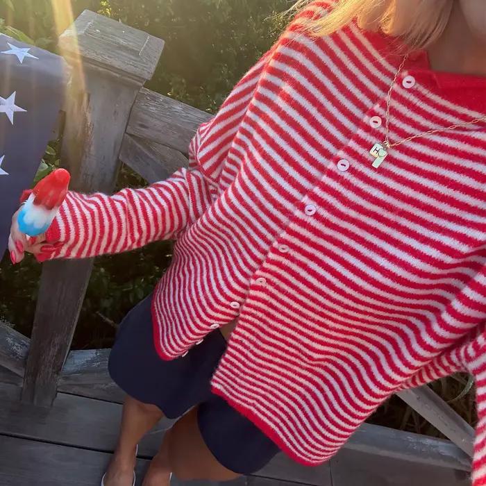 Cardigan rayé pour femme, pull décontracté, col rond, ouvert sur le devant, boutonné, manches longue