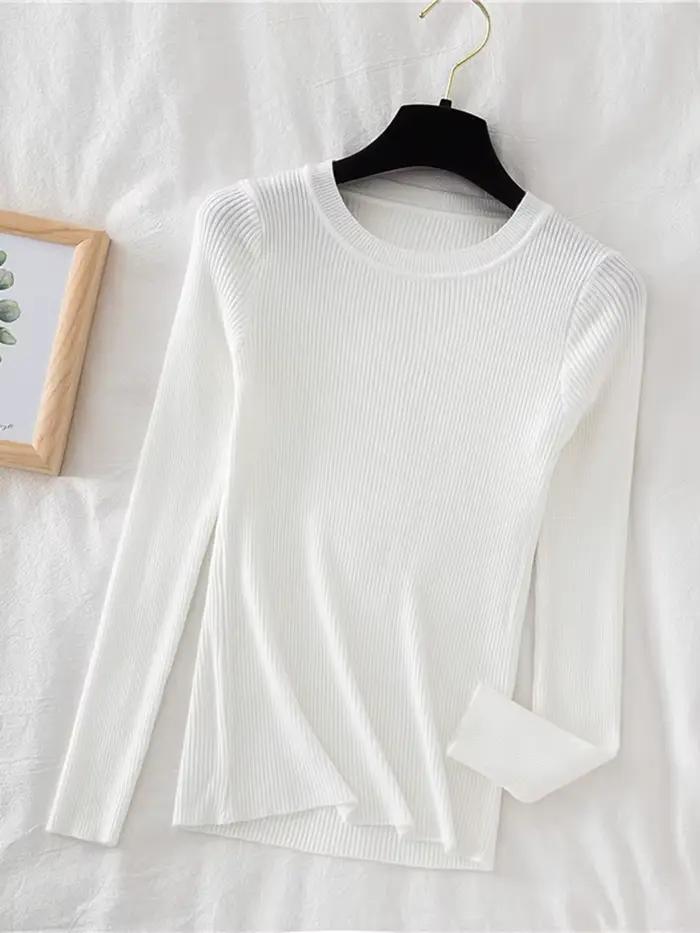 Nouveau Pull Femme 2026 Automne Hiver Manches Longues Col Rond Basique Tendance Élastique Tricoté Uni