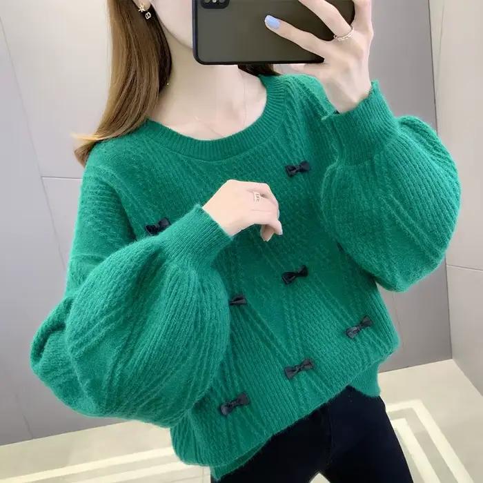 Coquette rose femme pull basique offre spéciale hiver lumière 2025 nouveaux vêtements en tricot automne col rond chandails tricotés pour les femmes