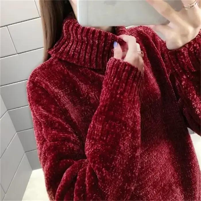 Pull en chenille à col roulé pour femme