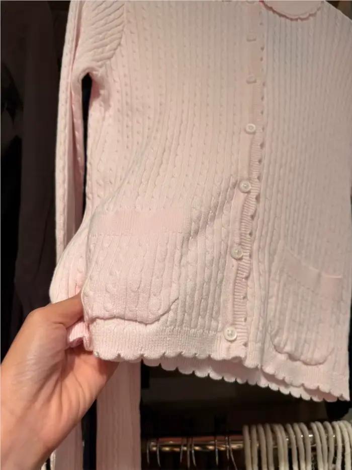 Cardigan Torsadé Rose à Col de Poupée Pour Femme Style Préppy Y2K Nouvelle Collection Automne Doux et Mignon Occasions Spéciales