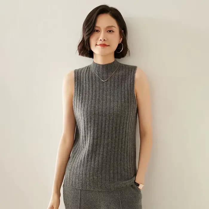 Pull tricoté sans manches en cachemire pour femme