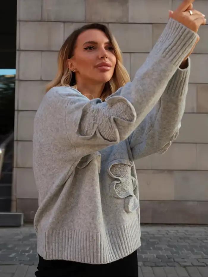 Mode pulls décontractés pour les femmes couleur unie col rond à manches longues tricoté pull en vrac femme 2025 automne hiver nouveau