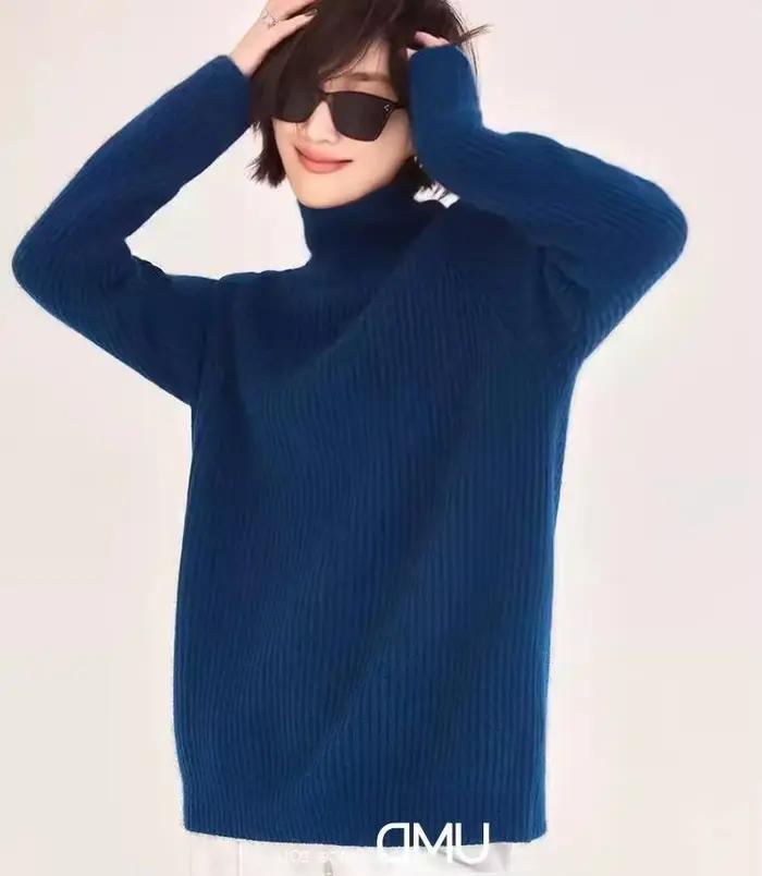 Pull en cachemire à col roulé coupe ample pour femmes, style anglais, épais et doux, idéal pour l'automne et l'hiver, à offrir pour des occasions spéciales