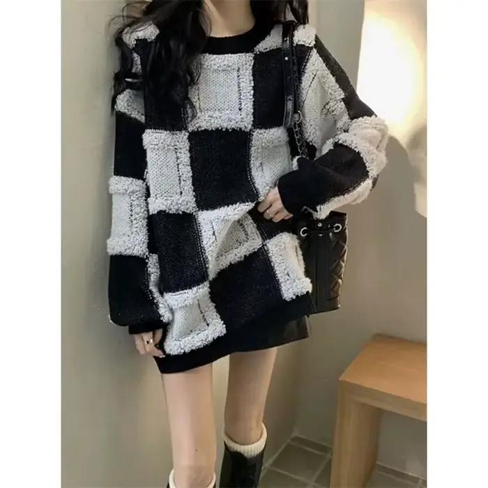 Pull à carreaux pour femmes en automne et en hiver
