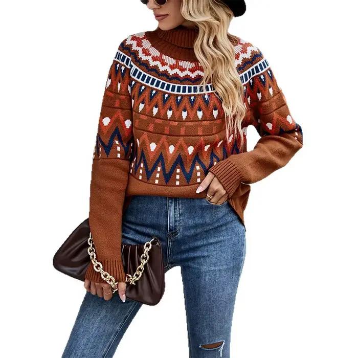 Nouveau pull rétro en rayures couleur bloc pour femmes, hiver 2025, style high street, polyester ample et chaud