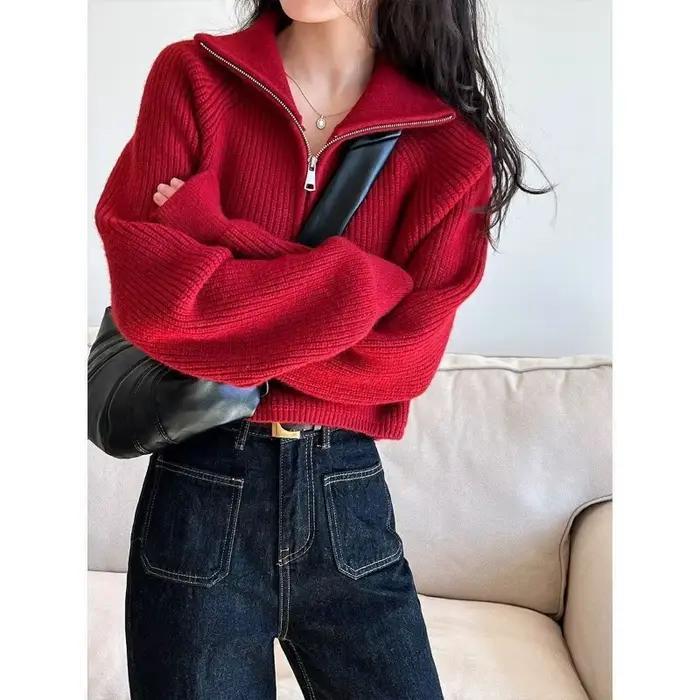 Pull à col demi-fermeture éclair pour femme