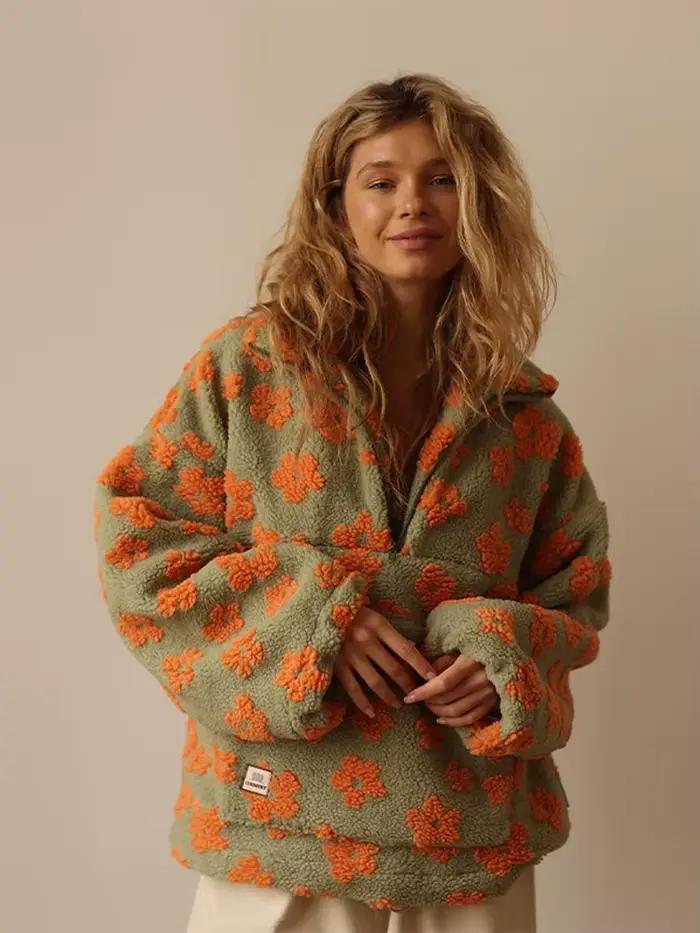 Sweat-shirt Sherpa à demi-fermeture éclair pour femme